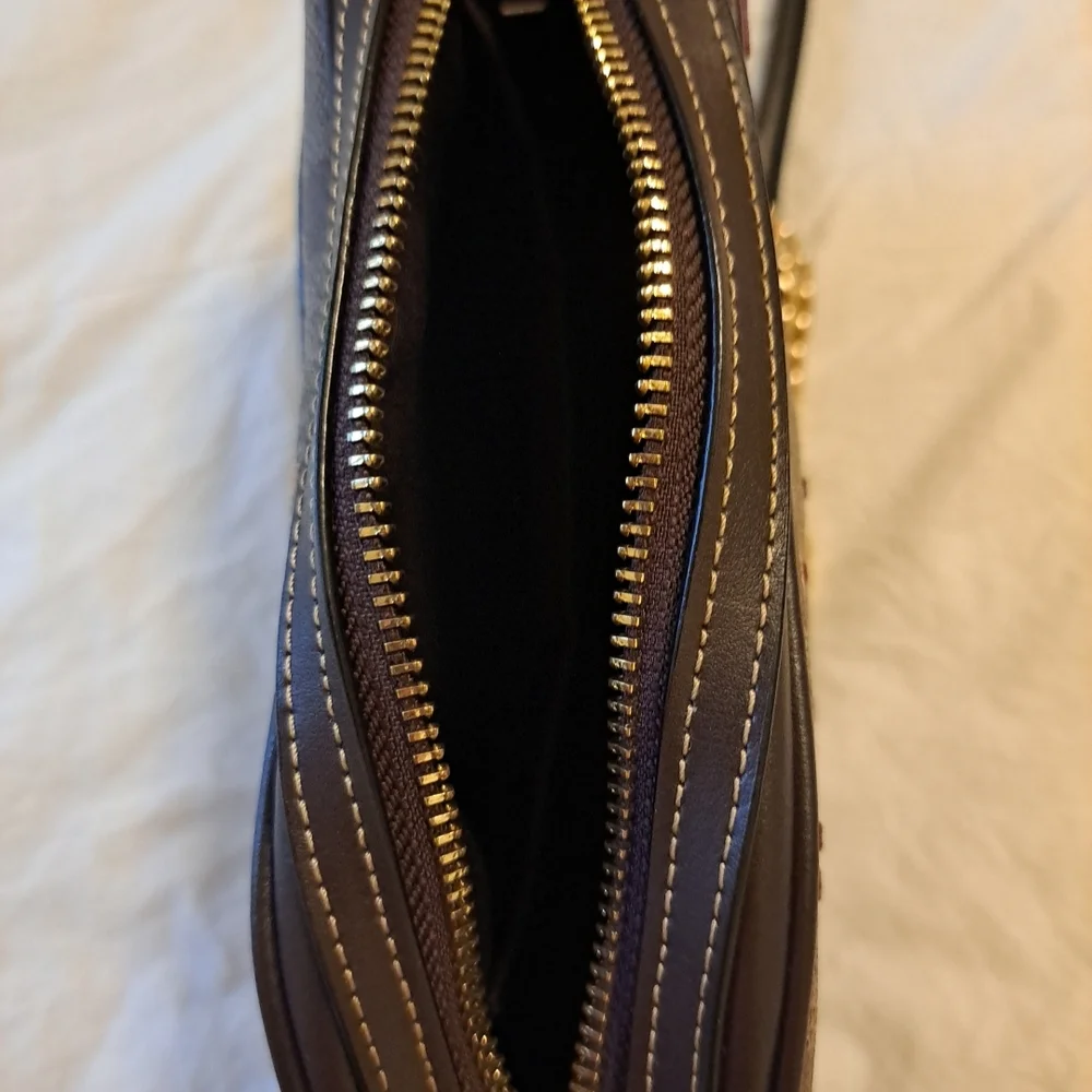 COACH Signature Shoulder Bag Floral Brown Small Defect On Label Inside See Pics - Picture 6 of 11